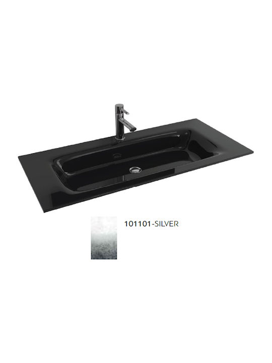 Karag Vetro Ένθετος Νιπτήρας Γυάλινος 101x46x12cm Ασημί