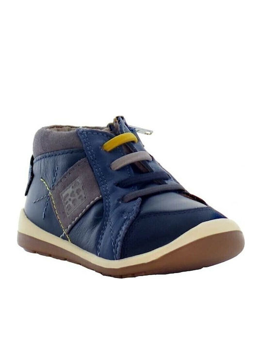 Leather Kids Boots with Laces Navy Blue