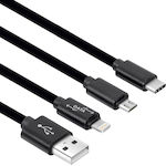 Braided USB to Lightning / Type-C / micro USB Cable Μαύρο 1m (QI2-I4)