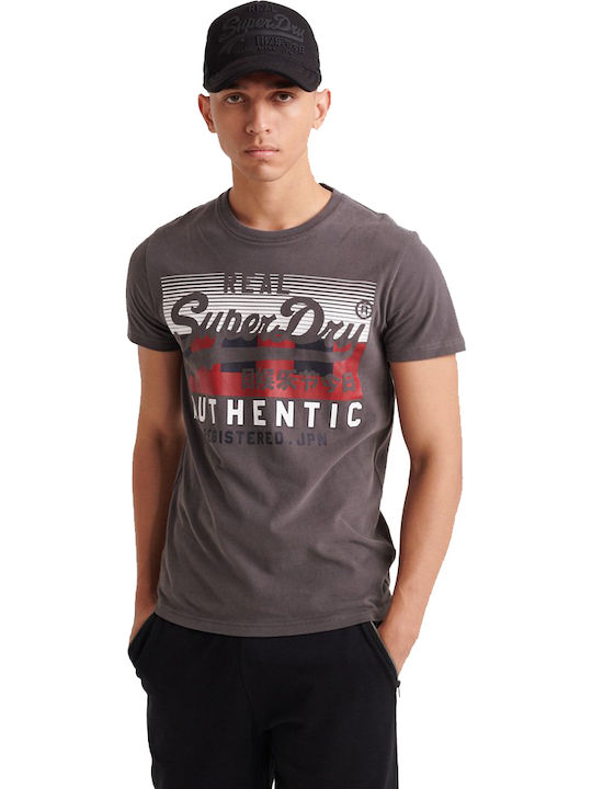 Superdry Vintage Authentic Check Ανδρικό T-shirt Γκρι με Λογότυπο