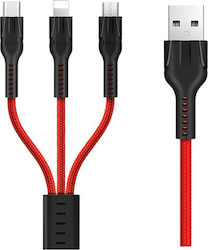 Hoco U31 Benay Braided USB to Lightning / Type-C / micro USB 1.2m Cable Red