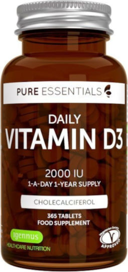 iGennus Daily Vitamin D3 Βιταμίνη για Ενίσχυση του Ανοσοποιητικού & την Υγεία των Οστών 2000iu 365 κάψουλες