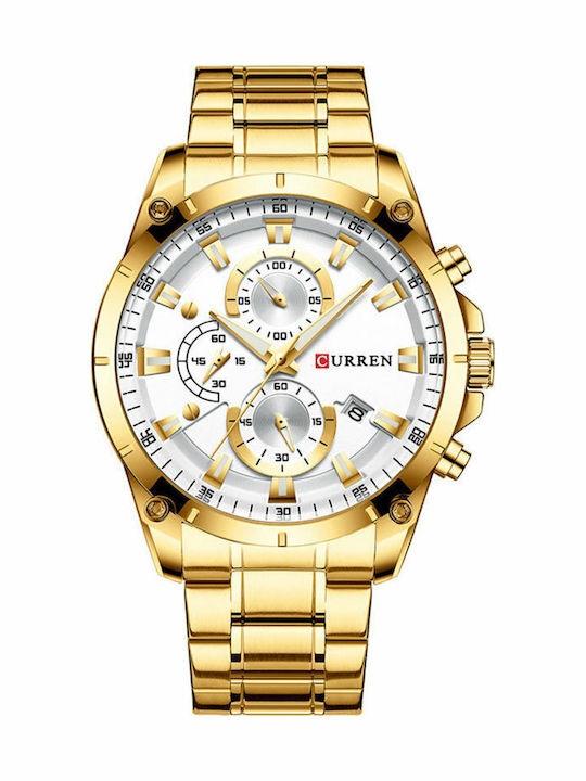 Curren Ceas Bărbați 47mm Cronograf Baterie Aurie