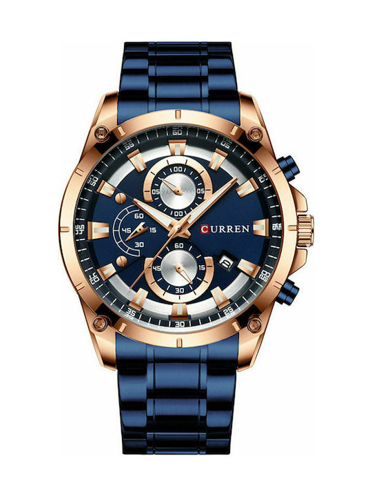 Curren Ρολόι Χρονογράφος Μπαταρίας με Μεταλλικό Μπρασελέ Blue