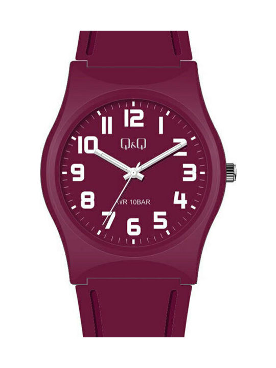 Q&Q Watch Battery with Burgundy Rubber Strap VS42J008