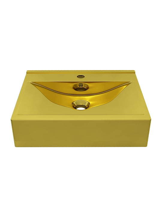 vidaXL Wall Mounted Wall-mounted / Vessel Sink Ceramic 60x46x16cm Gold