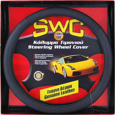 Autoline Car Steering Wheel Cover with Diameter 49cm Leather Black