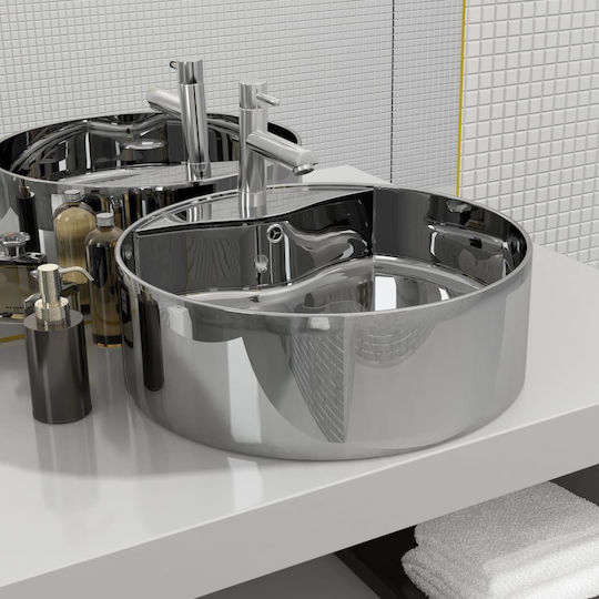 vidaXL Montat pe perete Suspendat / Deasupra Blatului Chiuvetă Ceramică 46.5x46.5x15.5cm Argintiu vidaXL Montat pe perete Suspendat / Deasupra Blatului Chiuvetă Ceramică 46.5x46.5x15.5cm Argintiu