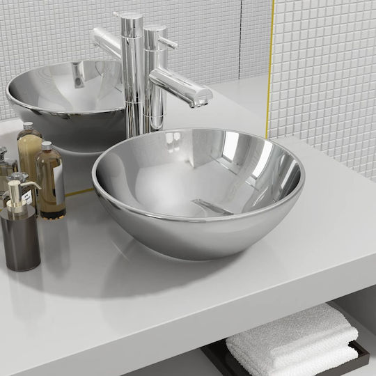 vidaXL Countertop Sink Porcelain 32.5x32.5x14cm Silver