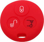 Silicone Car Key Cover Case with 3 Buttons for Smart Red