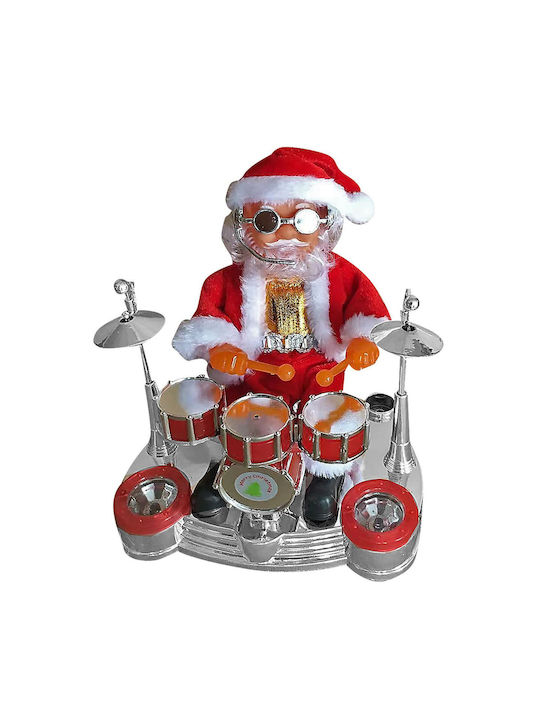 Illuminated Santa Claus Battery Red 20x16cm with drums