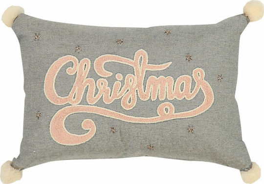 Nef-Nef Homeware Christmas Decorative Pillow Happy Christmas Deers Rectangular Gray 30x45cm
