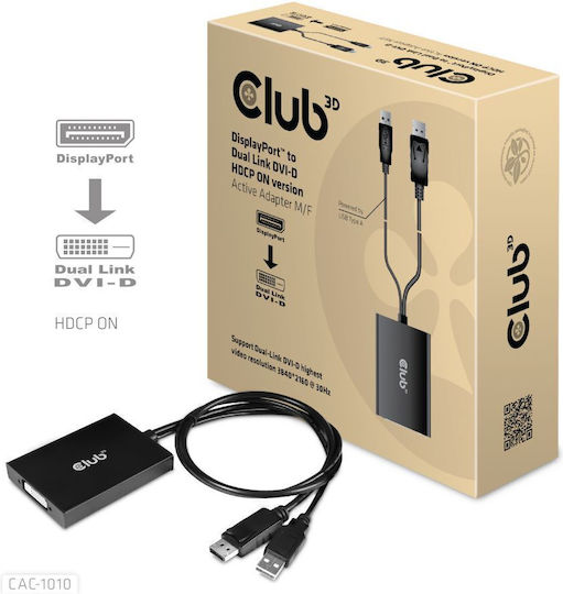 Club3D Convertor DVI-D feminin în DisplayPort / USB-A masculin 1buc CAC-1010