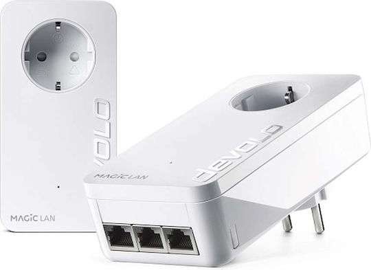 Devolo Magic 2 LAN triple Powerline Dual Kit Wired with Passthrough Socket and 3 Gigabit Ethernet Ports