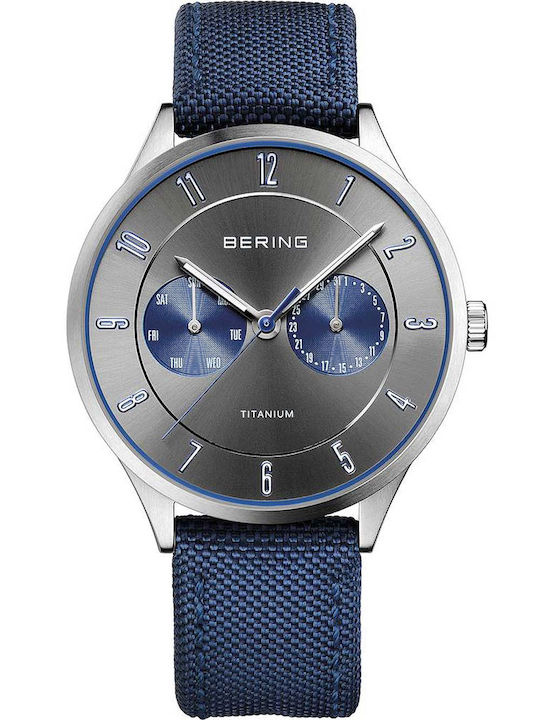 Bering Time Titanium Ανδρικό Ρολόι 39mm Χρονογράφος Μπαταρίας με Μπλε Υφασμάτινο Λουράκι