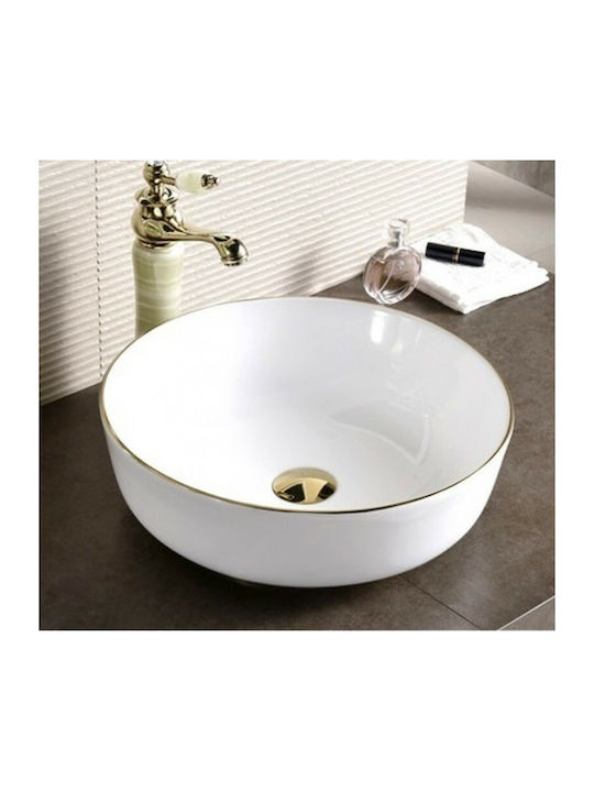 Inter Ceramic Golden Edge Επικαθήμενος Νιπτήρας Πορσελάνης 41.5x41.5x13.5cm Λευκός