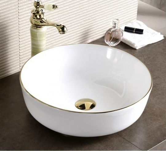 Inter Ceramic Golden Edge Aufgesetztes Waschbecken Porzellan 41.5x41.5x13.5cm Weiß