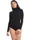 Lingerie Long Sleeve Turtleneck Bodysuit Slim Fit Black