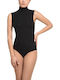 Lingerie Sleeveless Turtleneck Bodysuit Slim Fit Black