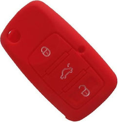Silicone Car Key Cover Case with 3 Buttons for Seat / Skoda / VW Red