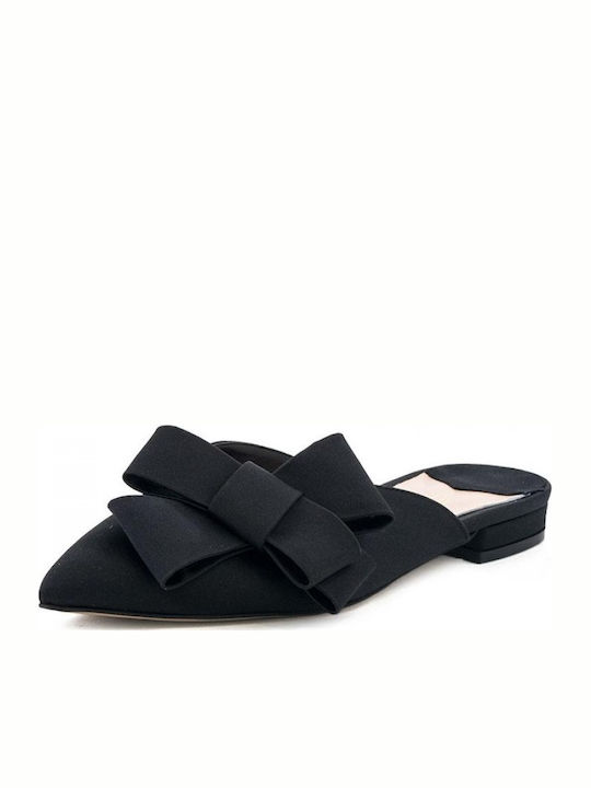 Sante Flat Leather Mules in Black Color