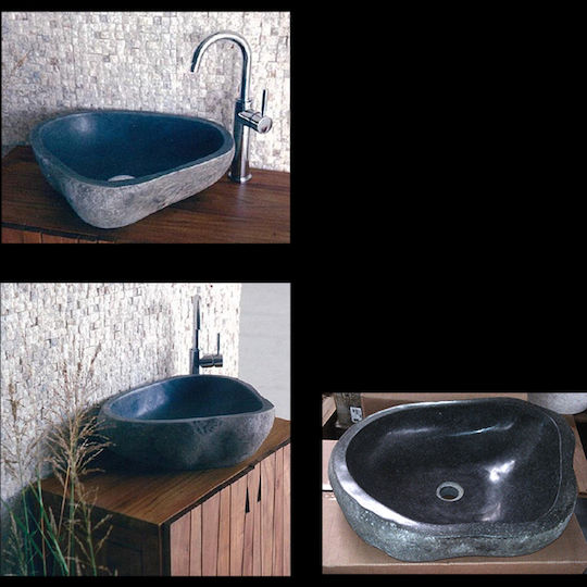 Akrolithos River Stone Medium Επικαθήμενος Νιπτήρας Πέτρινος 40x40x15cm Γκρι