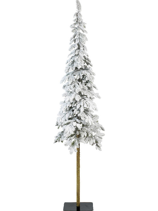 Snowy Christmas Slim Green Tree with Trunk Base H180cm