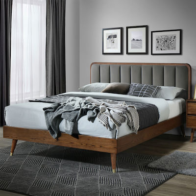 Losna Κρεβάτι Υπέρδιπλο Επενδυμένο με Ύφασμα Καρυδί με Τάβλες 160x200cm