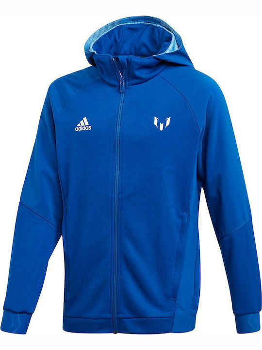 Adidas Αθλητική Παιδική Ζακέτα Φούτερ Βαμβακερή με Κουκούλα Μπλε