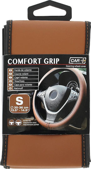 Car+ Κάλυμμα Τιμονιού Αυτοκινήτου Comfort Grip με Διάμετρο 35-36εκ. από Δερματίνη Καφέ