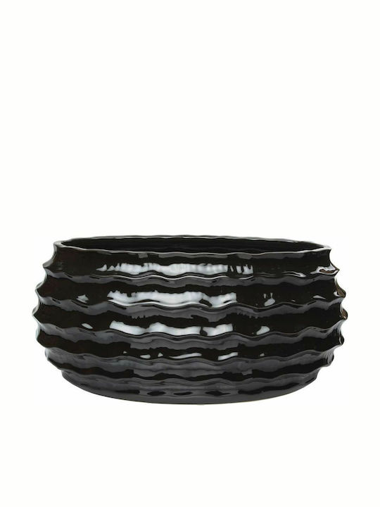 Art et Lumiere Ceramic Decorative Platter Ruffles Black 45x22.5x21cm