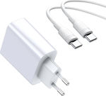 Baseus Φορτιστής με Θύρα USB-A και Θύρα USB-C και Καλώδιο USB-C 30W Quick Charge 3.0 Λευκός (TZCAFS-A02)