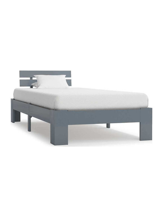 Wooden Single Bed Gray for Mattress 100x200cm