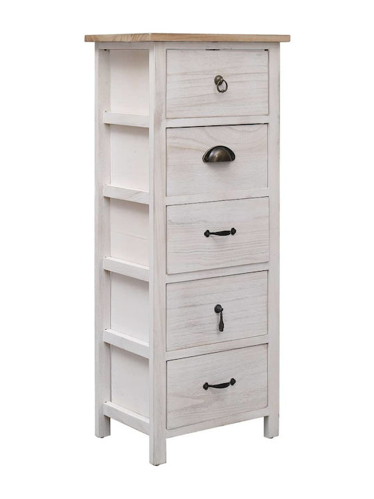 Wooden Storage Drawers with 5 Drawers Λευκό / Φυσικό L35xW25xH87cm