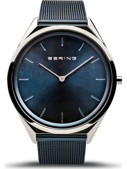 Bering Time Ultra Slim Men's Watch 39mm Battery with Blue Metal Bracelet