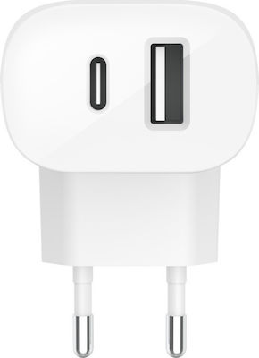 Belkin 2x USB / USB-C Wall Adapter Λευκό (Boost Charge)