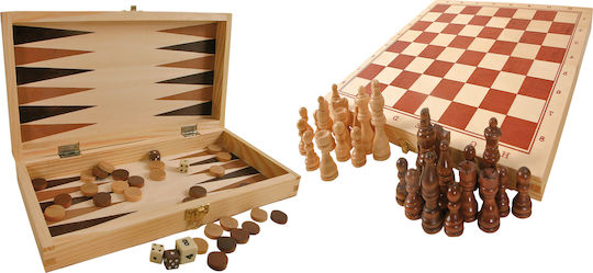 Legler Backgammon / Dame Holz mit Spielsteinen & Schachfiguren 29x29cm