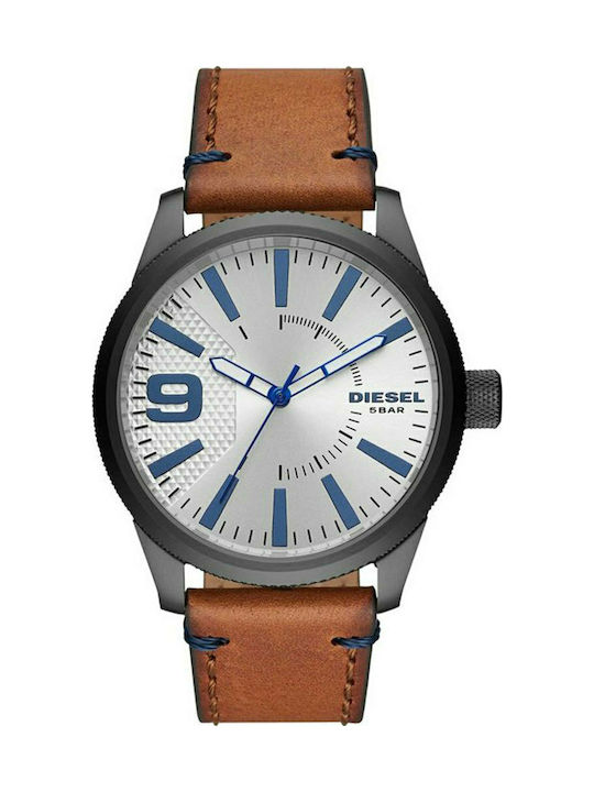 Diesel Rasp Watch Battery with Brown Leather Strap