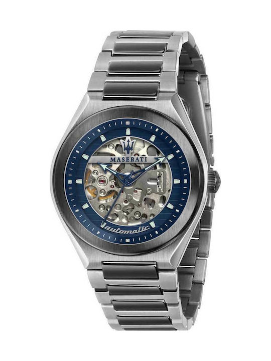 Maserati TRICONIC Herrenuhr 40mm Automatisch mit Silber Metallarmband