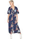 Celaia Women's Short-sleeved One-piece Suit Navy Blue