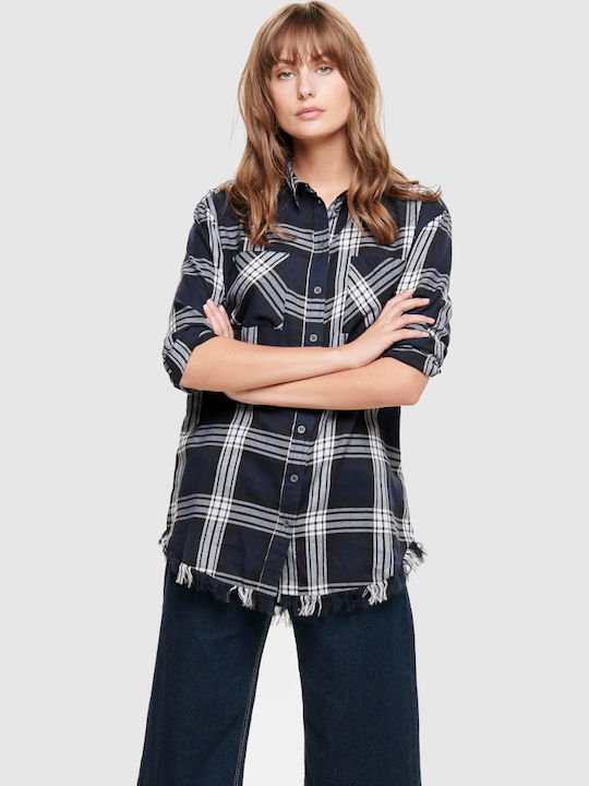 Only Women's Checked Long Sleeve Shirt Navy Blue