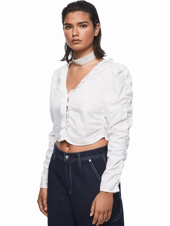 Caroline Women's Denim Long Sleeve Shirt White