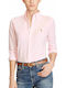 Langärmelig Damen Pique Hemd Rosa Monochrom 211664427-002
