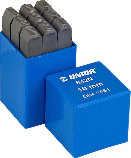 Unior Set Steel Center Punches Number Marking 642NPB 6mm 9 Pieces Set Center Punches with Wooden Handle 9 Pieces