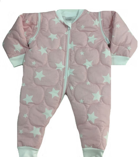Ninetta Bebe Herbstlicher Baby Schlafsack mit Beinen Stars Rosa mit abnehmbaren Ärmeln