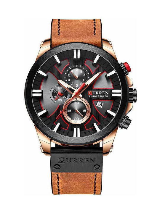 Curren Uhr Chronograph Batterie mit Lederarmban...