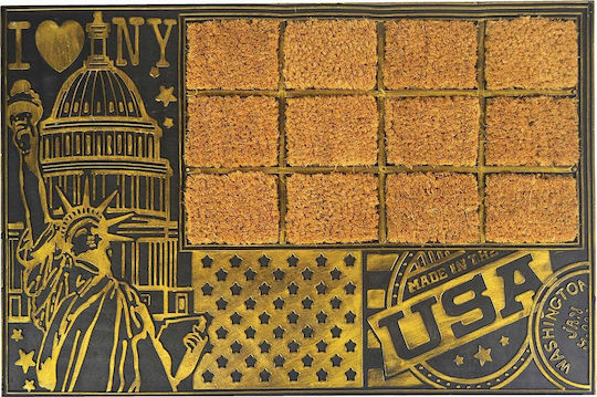 Sidirela Fußmatte aus Kokosnussfasern mit rutschfester Unterlage City New York Gold 40x60cm