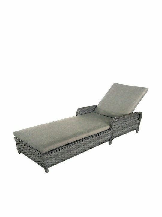 Deckchair Rattan Alicia with Cushion Gray 210x52x52cm.