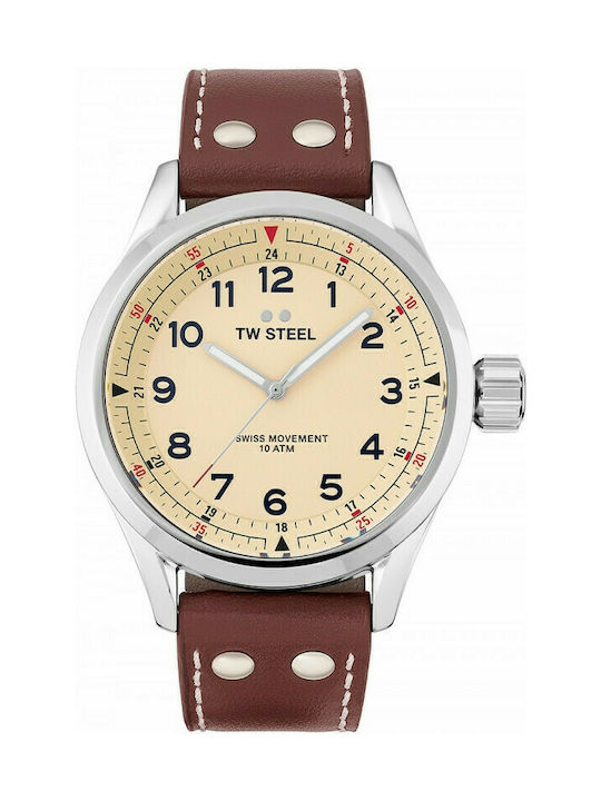 TW Steel Volante Watch Battery with Brown Leather Strap