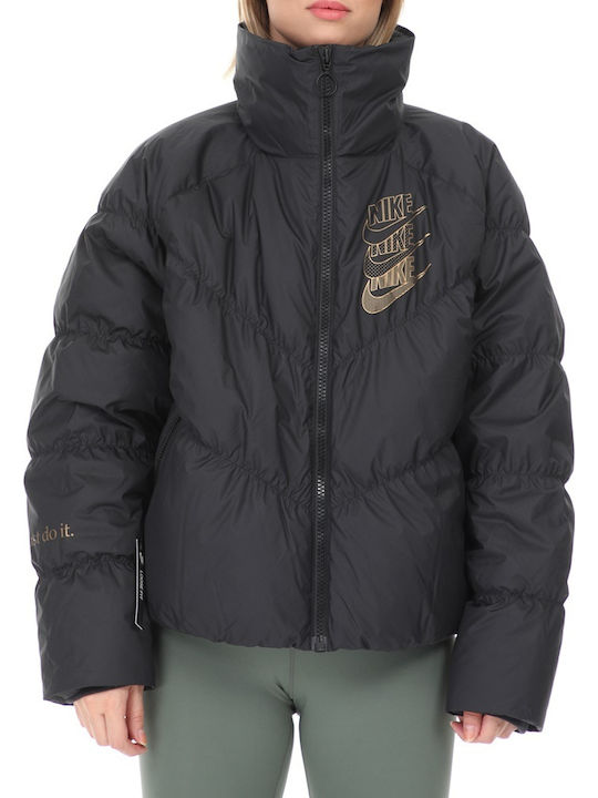 Nike Sportswear Down Κοντό Γυναικείο Puffer Μπουφάν για Χειμώνα Μαύρο
